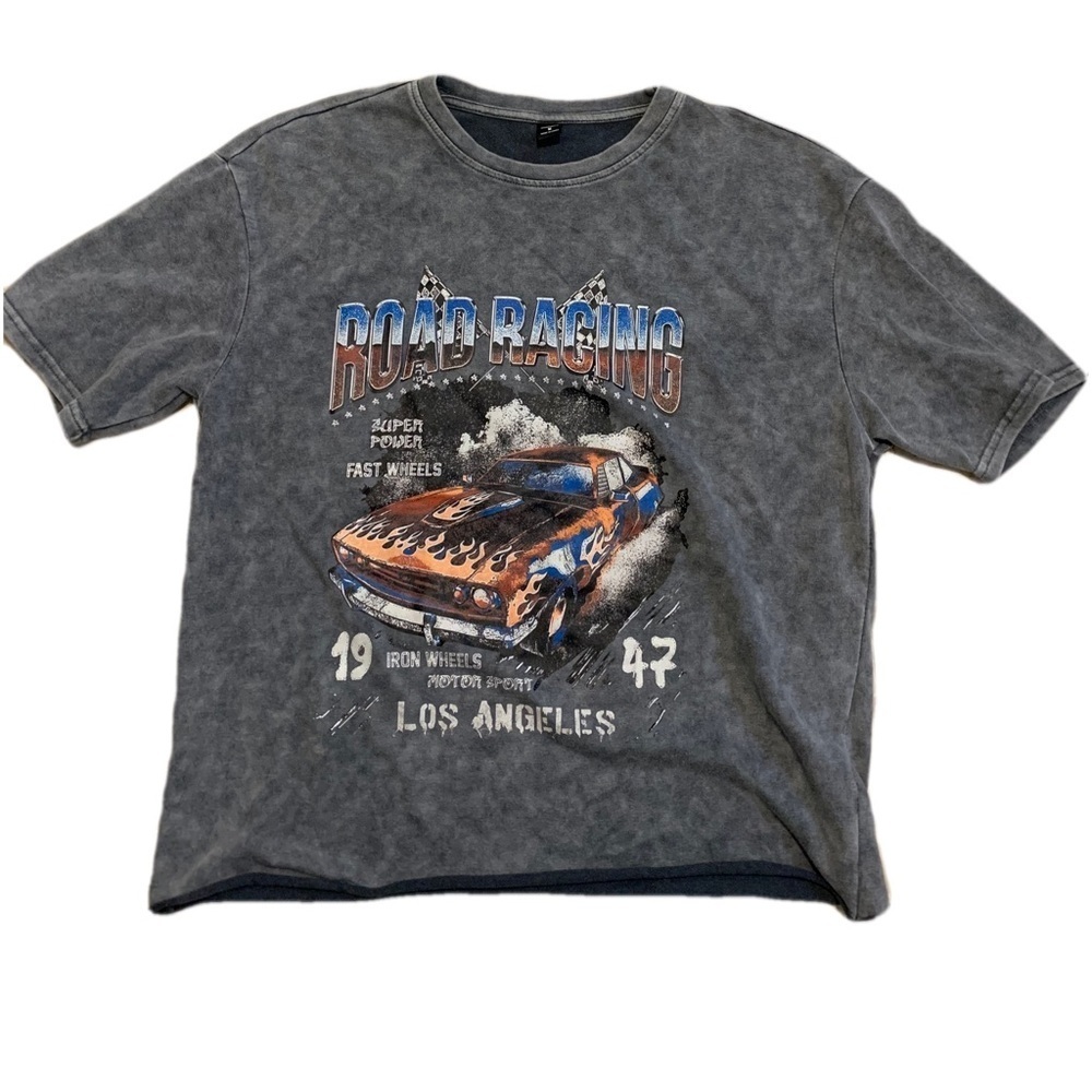 3/$15 MANFINITY "Road Racing" Acid Wash Graphic Tee T-Shirt M